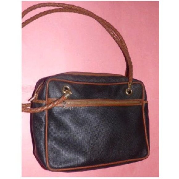 Bottega Veneta Vintage Black Satchel Coated Canvas Brown Leather - Picture 5 of 5